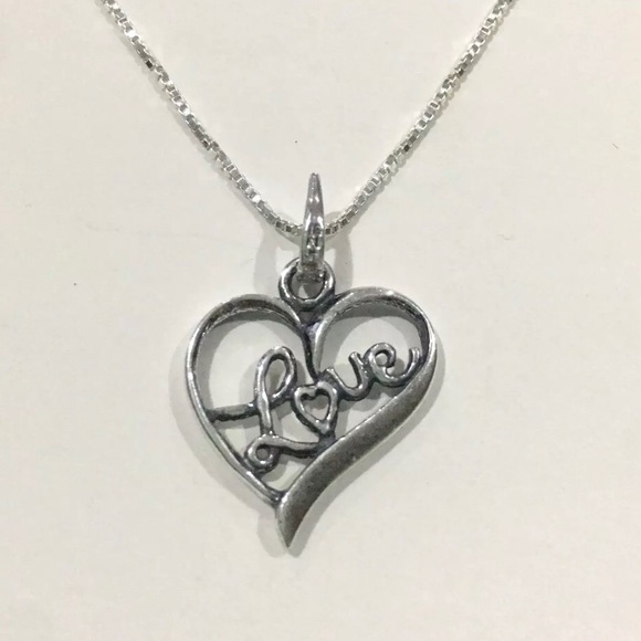 Sterling Silver Heart with Love Inside Necklace - Picture 2 of 4